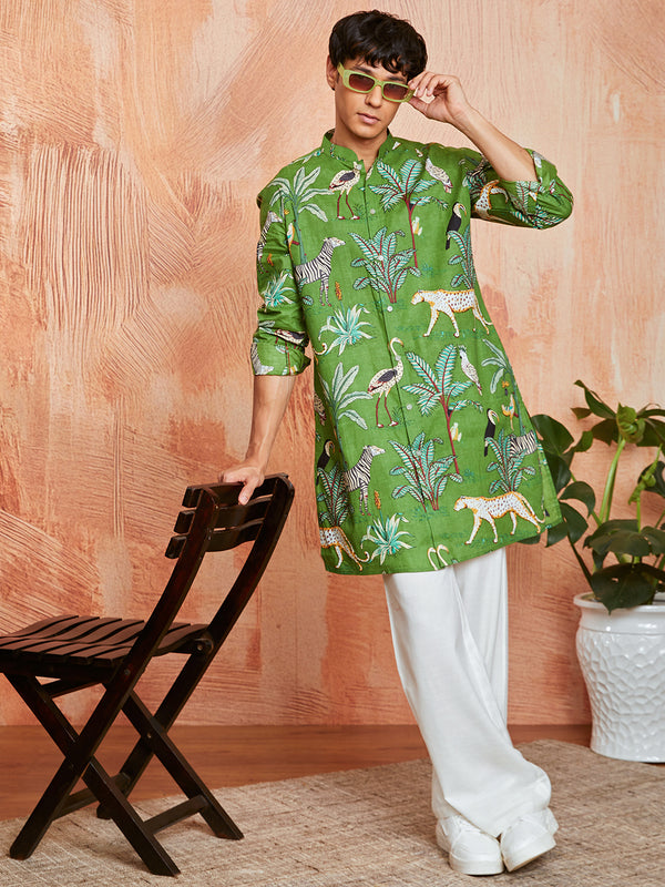 Men's Green Cotton Kurta And Pyjama Set