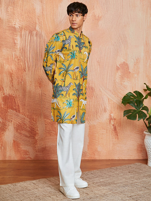Men's Mustard Cotton Kurta And Pyjama Set