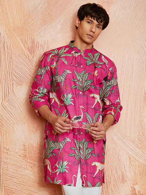 Men's Pink Cotton Kurta