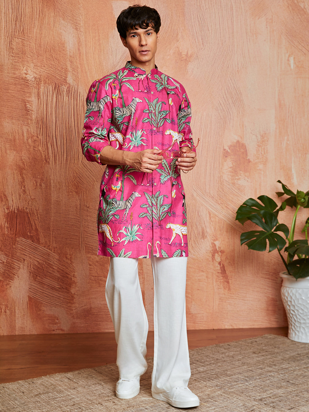 Men's Pink Cotton Kurta
