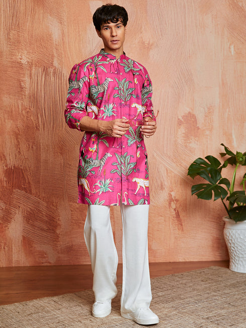Men's Pink Cotton Kurta