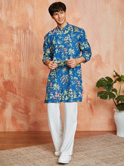 Men's Blue Cotton Kurta And Pyjama Set