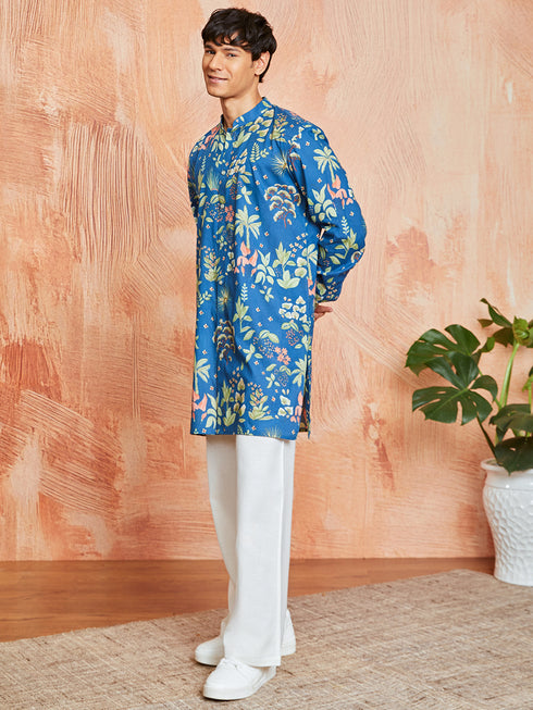Men's Blue Cotton Kurta And Pyjama Set
