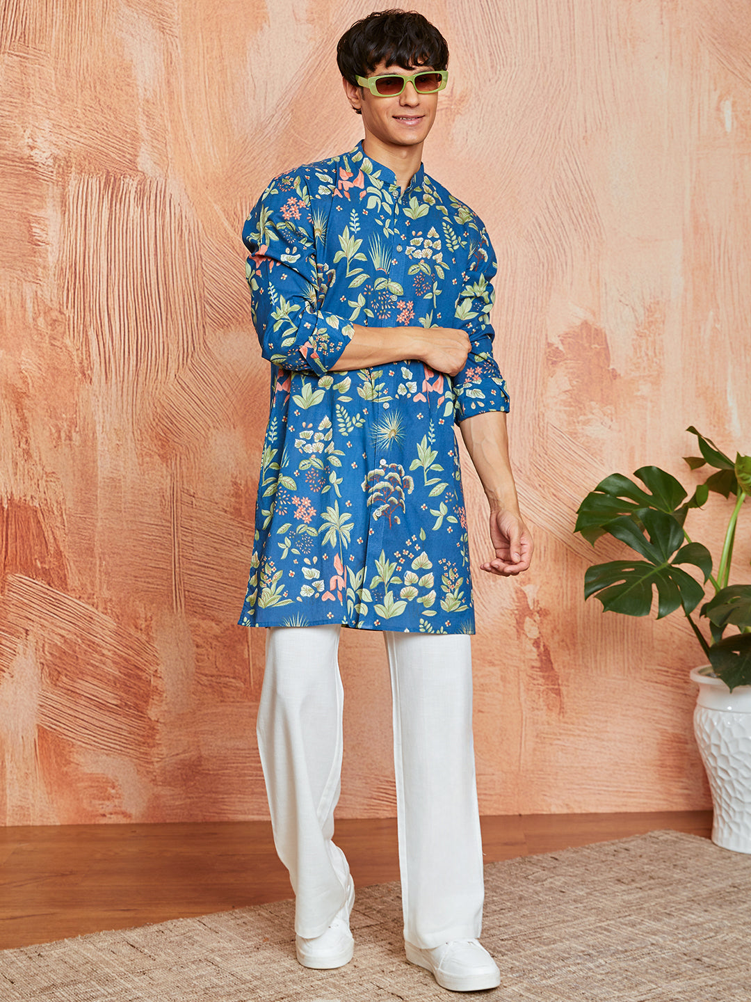 Men's Blue Cotton Kurta