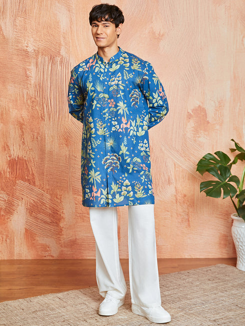 Men's Blue Cotton Kurta And Pyjama Set