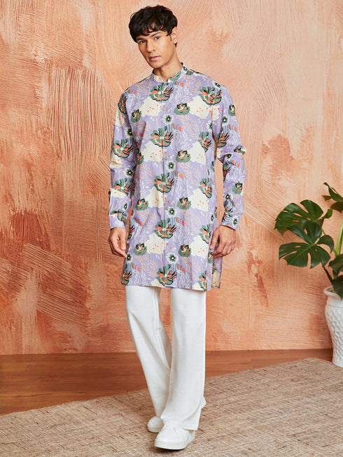 Men's Lavender Cotton Kurta And Pyjama Set