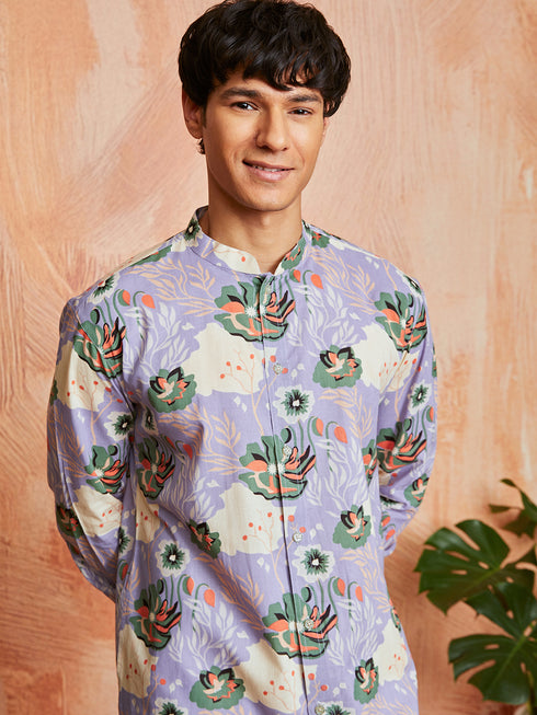 Men's Lavender Cotton Kurta And Pyjama Set