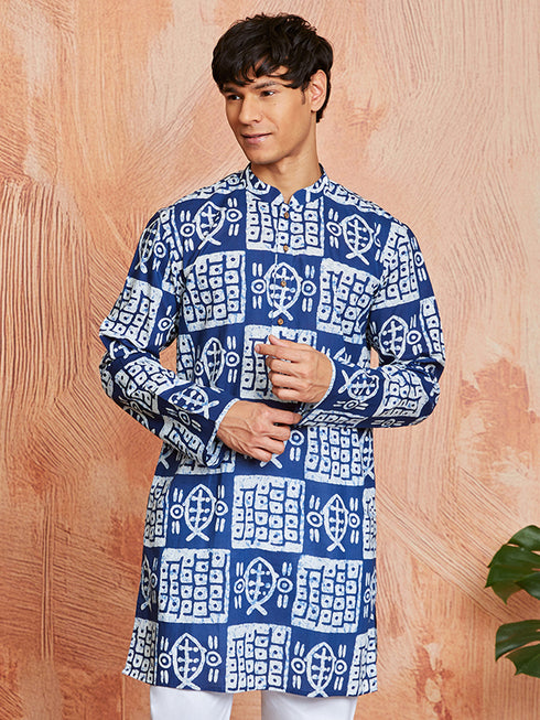 Men's Blue Cotton Kurta