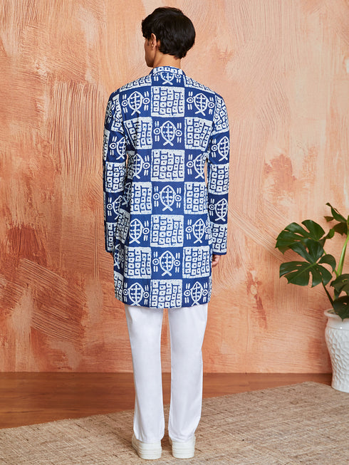 Men's Blue Cotton Kurta And Pyjama Set
