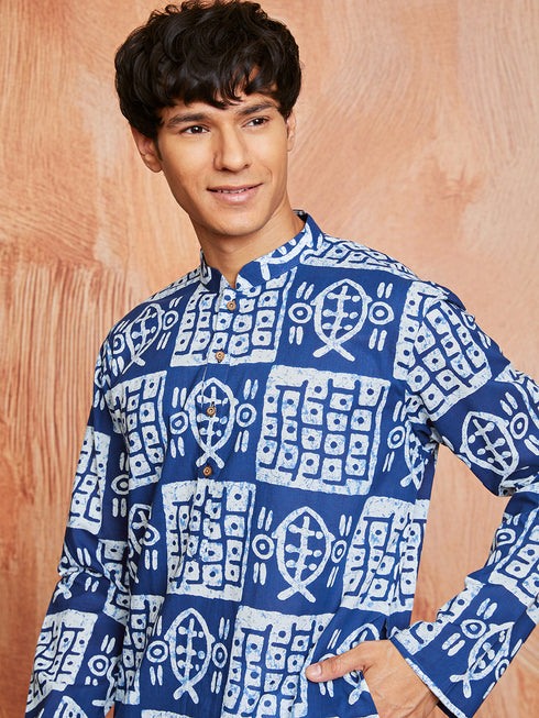 Men's Blue Cotton Kurta And Pyjama Set