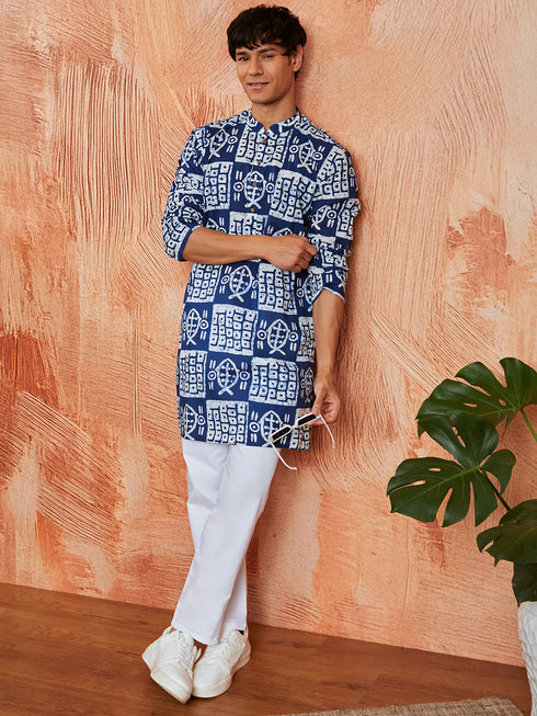 Men's Blue Cotton Kurta And Pyjama Set