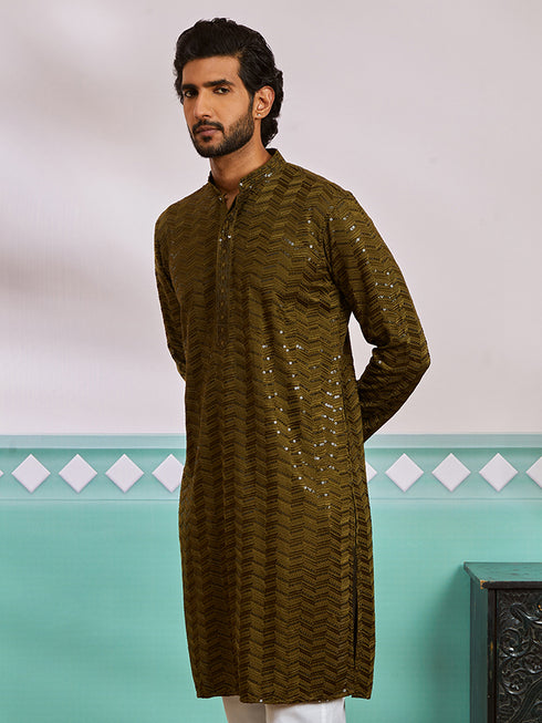Men's Mehendi Green Rayon Kurta