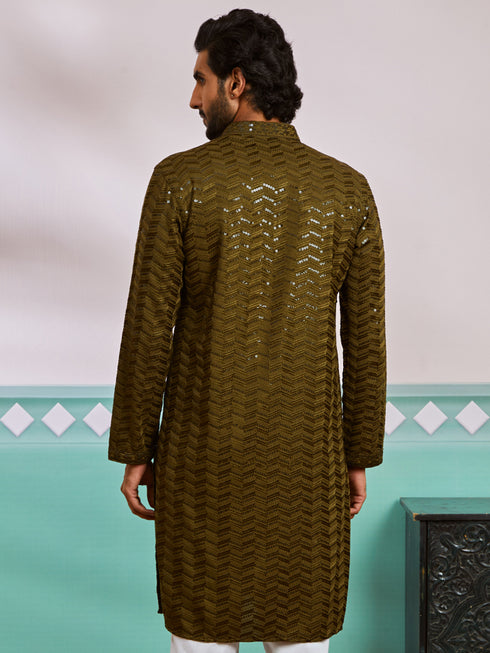 Men's Mehendi Green Rayon Kurta