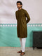 Men's Mehendi Green Rayon Kurta And Pyjama Set