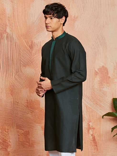 Men's Bottle Green Cotton Kurta