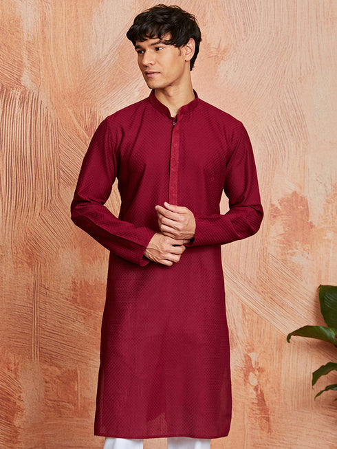 Men's Maroon Cotton Kurta