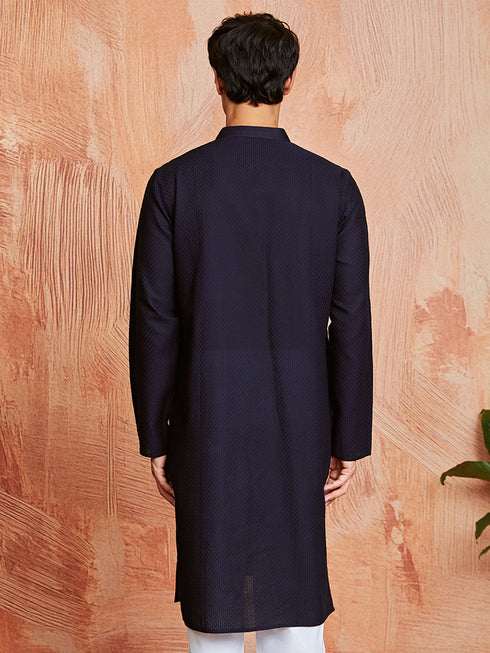 Men's Navy Blue Cotton Kurta