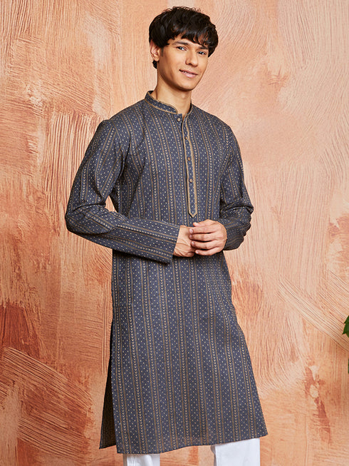 Men's Grey Cotton Kurta