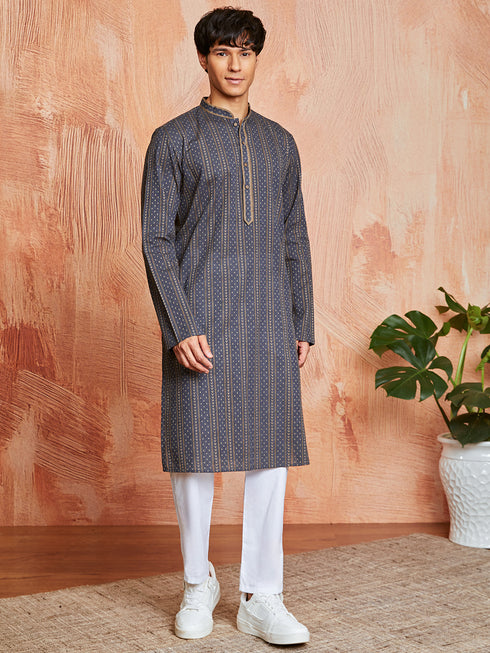 Men's Grey Cotton Kurta And Pyjama Set