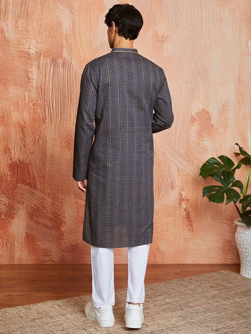 Men's Grey Cotton Kurta And Pyjama Set