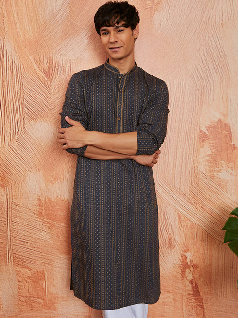 Men's Grey Cotton Kurta And Pyjama Set