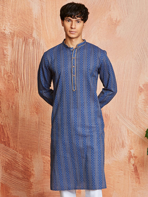 Men's Navy Blue Cotton Kurta