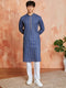 Men's Navy Blue Cotton Kurta And Pyjama Set