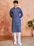 Men's Navy Blue Cotton Kurta And Pyjama Set