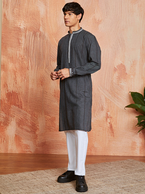 Men's Black Cotton Kurta And Pyjama Set