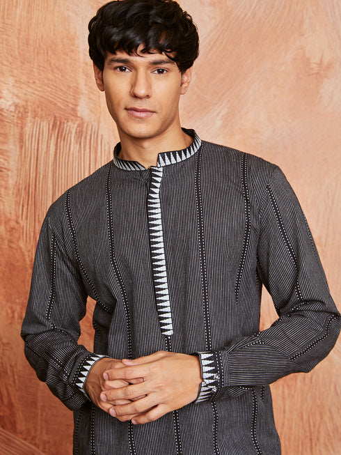Men's Black Cotton Kurta And Pyjama Set