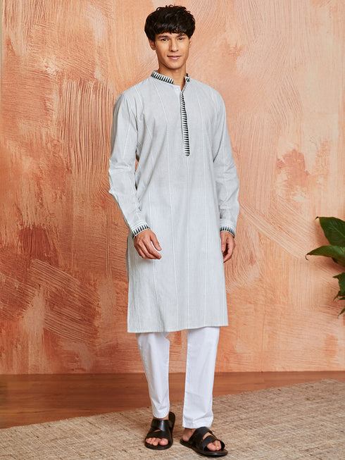 Men's White Cotton Kurta And Pyjama Set