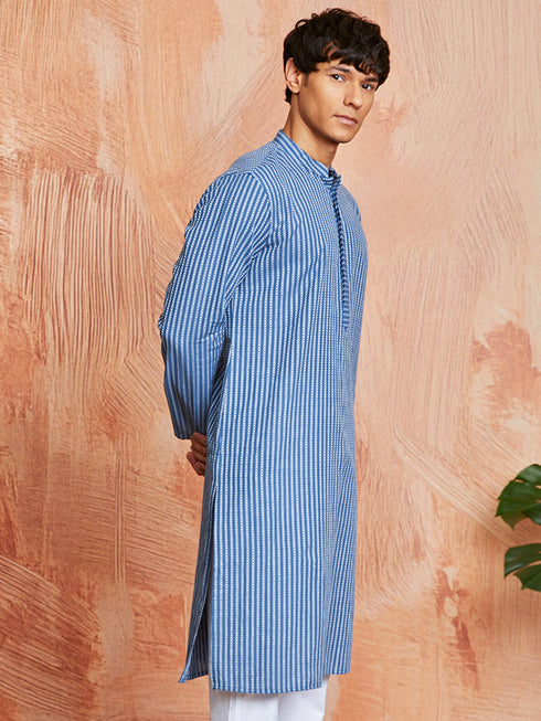 Men's Blue Cotton Kurta