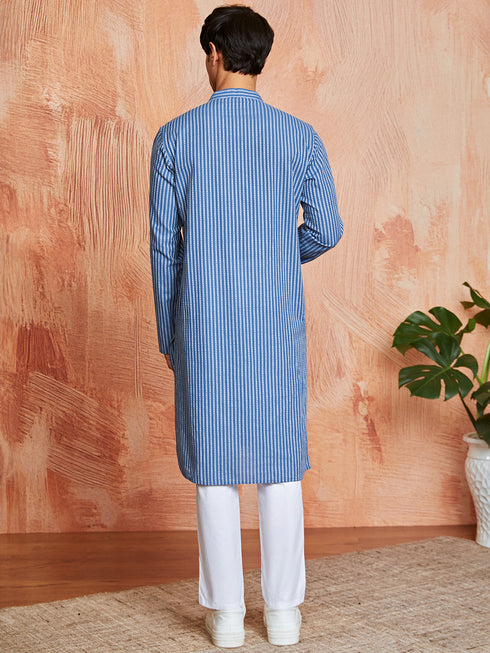 Men's Blue Cotton Kurta And Pyjama Set