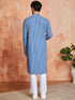 Men's Blue Cotton Kurta And Pyjama Set