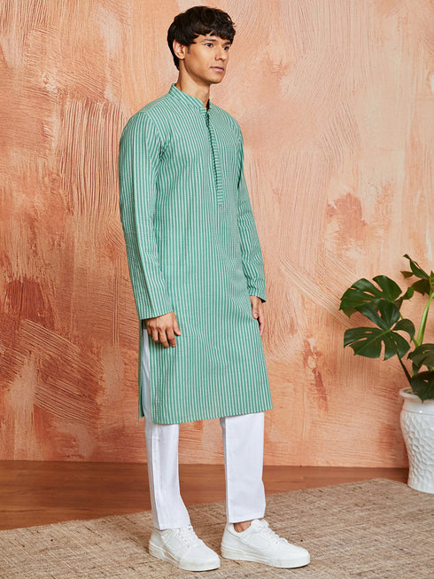 Men's Green Cotton Kurta And Pyjama Set