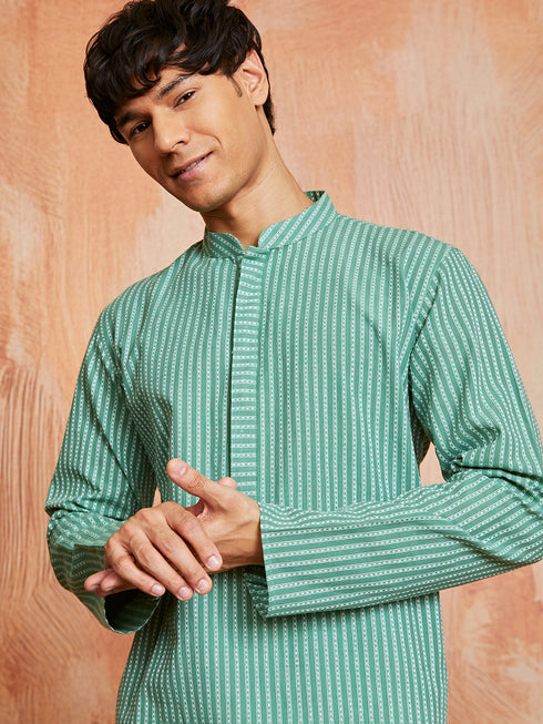 Men's Green Cotton Kurta And Pyjama Set