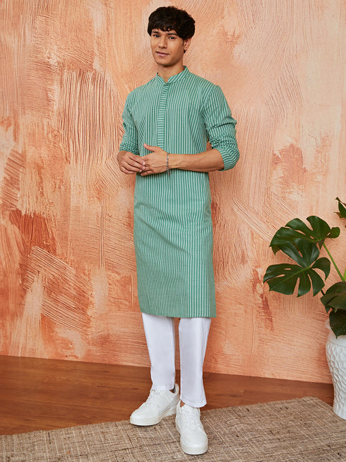 Men's Green Cotton Kurta And Pyjama Set
