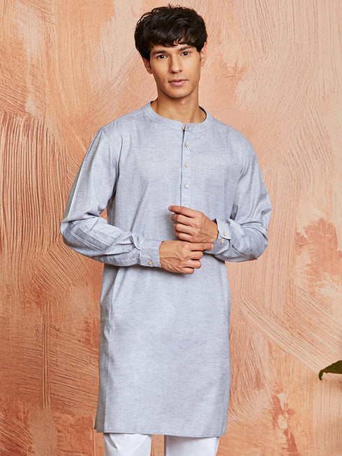 Men's Grey Cotton Blend Kurta