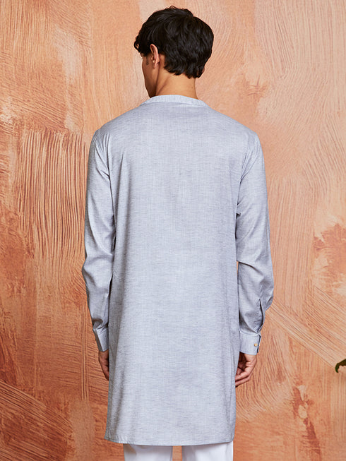 Men's Grey Cotton Blend Kurta