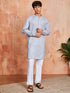 Men's Grey Cotton Blend Kurta And Pyjama Set