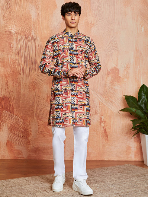 Men's Multi Color Cotton Kurta And Pyjama Set