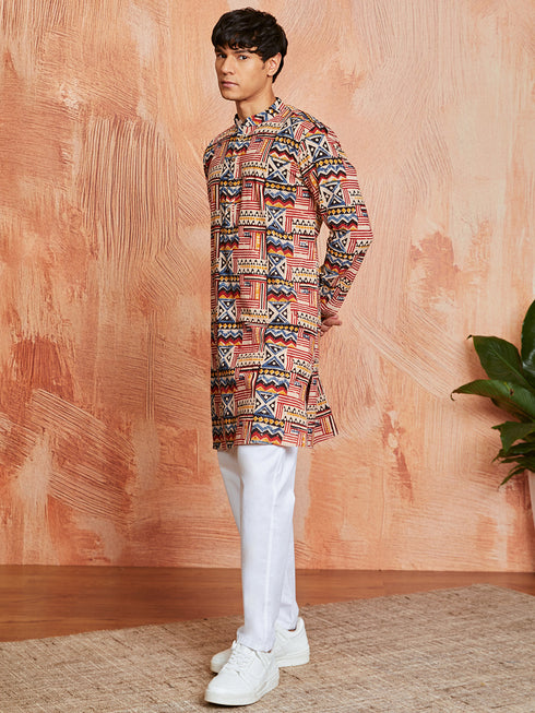 Men's Multi Color Cotton Kurta And Pyjama Set