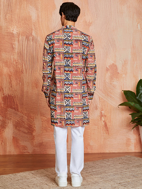 Men's Multi Color Cotton Kurta And Pyjama Set
