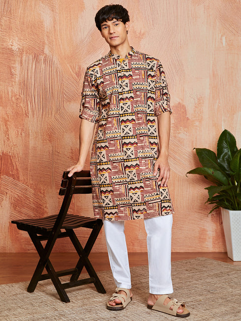 Men's Multi Color Cotton Kurta And Pyjama Set