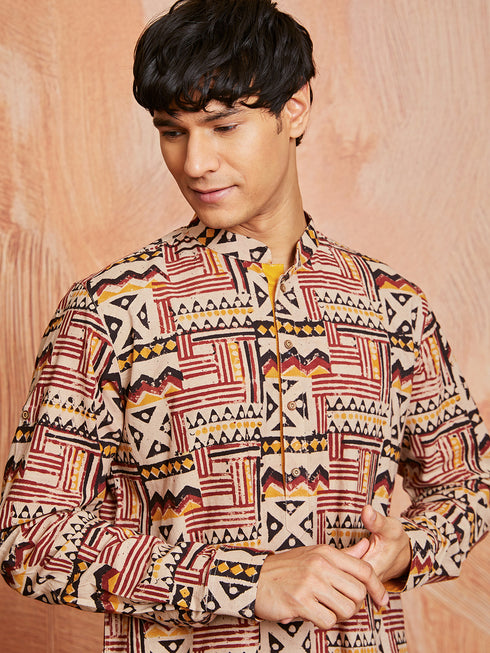 Men's Multi Color Cotton Kurta And Pyjama Set