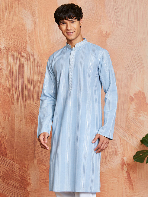 Men's Sky Blue Silk Blend Kurta