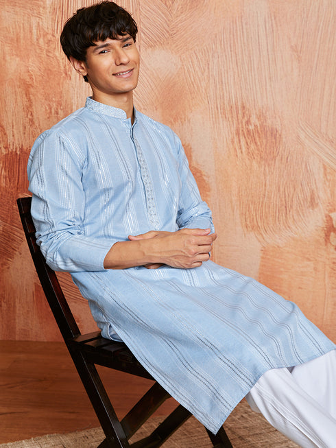 Men's Sky Blue Silk Blend Kurta