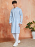 Men's Sky Blue Silk Blend Kurta And Pyjama Set