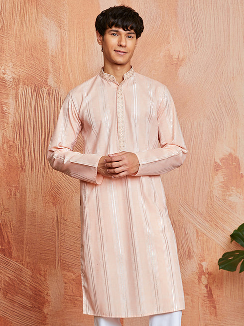 Men's Peach Silk Blend Kurta