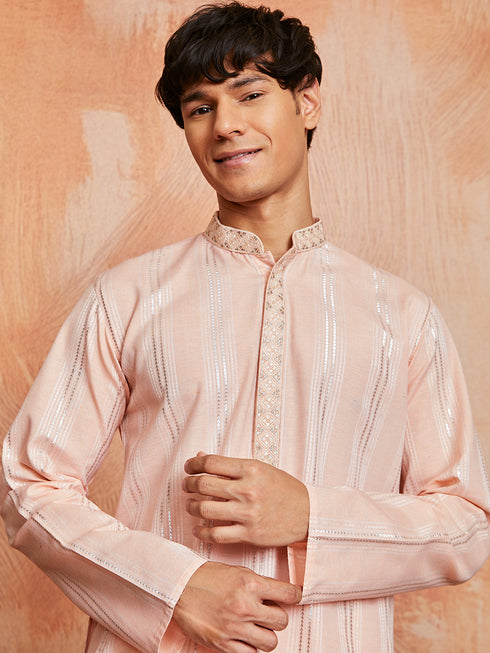 Men's Peach Silk Blend Kurta And Pyjama Set